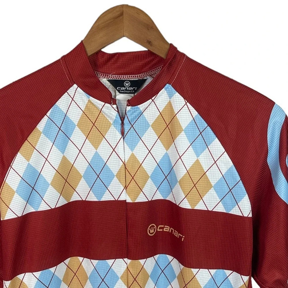 TS843 Mens CANARI Cycling Bike Argyle Zip Road Jersey L - Picture 4 of 6